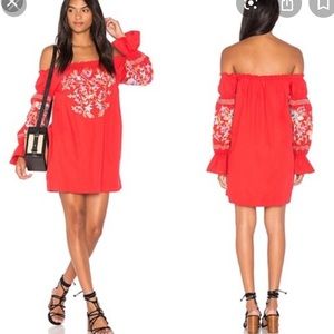 free people red off the shoulder embroidered dress